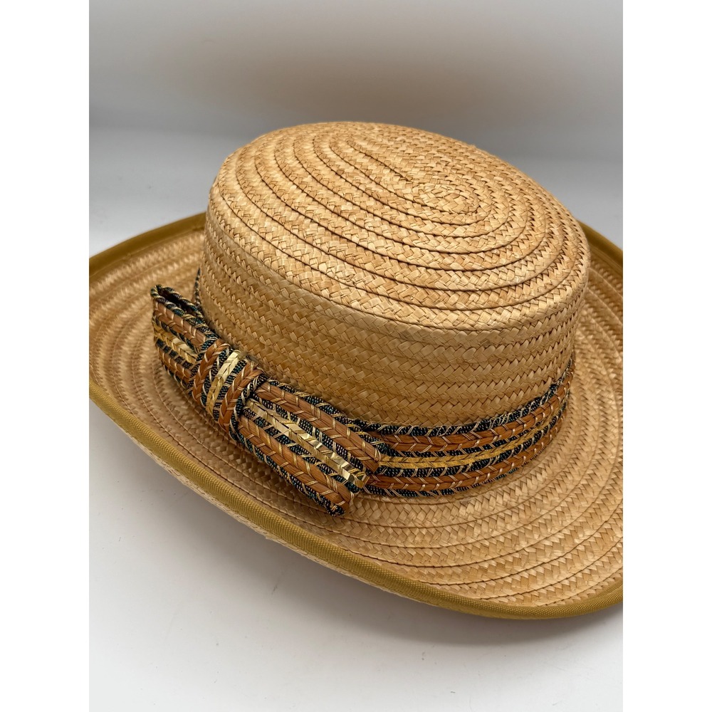 Vtg Miriam Lefcourt Elegantly Yours Straw Hat Handcrafted in Italy Boater Sun